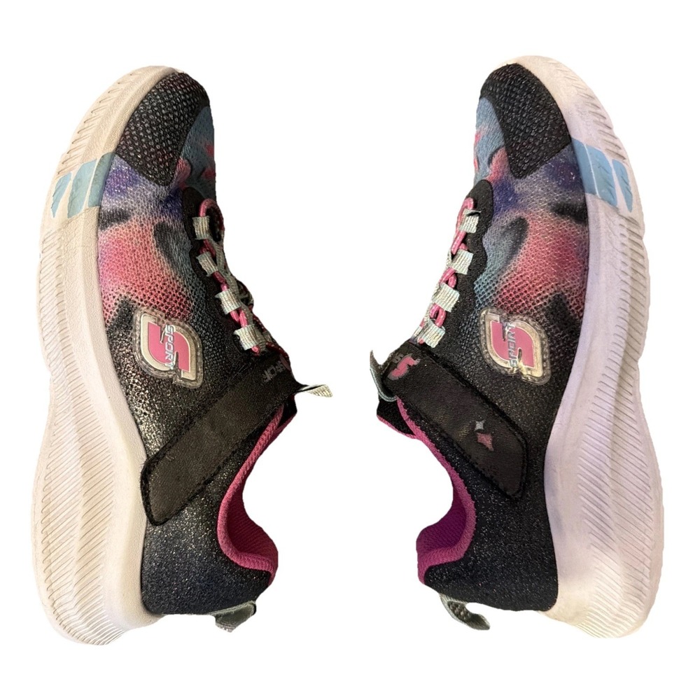 Slip On Bungee Laces hook & Loop Memory Foam Girls Sketchers S Sport CORA Size 1 - Picture 4 of 11